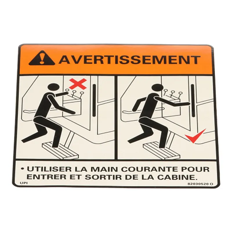 Peça código OEM 82030520 — Warning Decal - Vehicle Operating Instructions - French