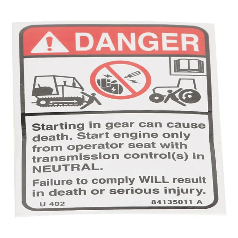 Peça código OEM 84135011 — Warning Decal - Engine Start - 74 mm x 50 mm